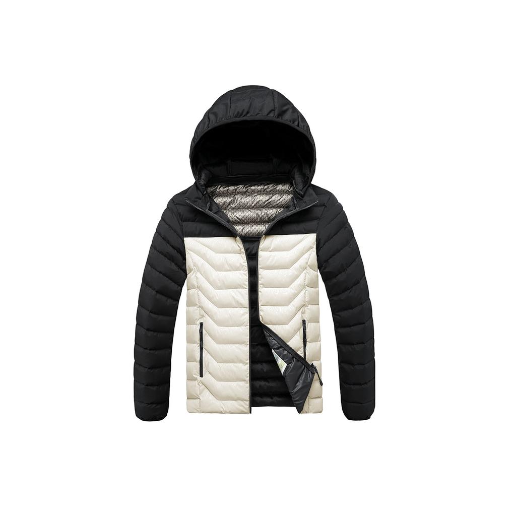 Lightweight Cotton Coat Men's Winter Contrasting Color Graphene Full Print Removable Cap Thickened Hooded Jacket Men