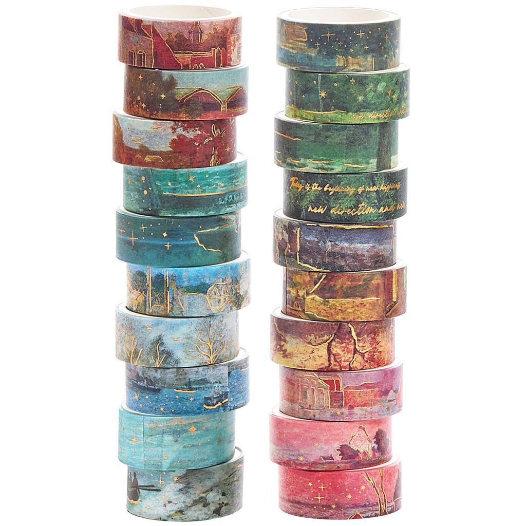 YUBX Oil Masking Set of Landscape Pattern Washi Tape with Gold Foil Perfect for Drawing DIY Gift and Gift Decorations Oil Painting-Style Tape, 20,