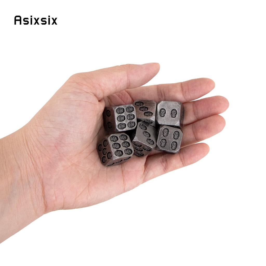6 Stück Silber Totenkopf Metallwürfel Massivmetall Polyeder Würfel Set Geeignet für Rollenspiele RPG Brettspiele Kartenspiele