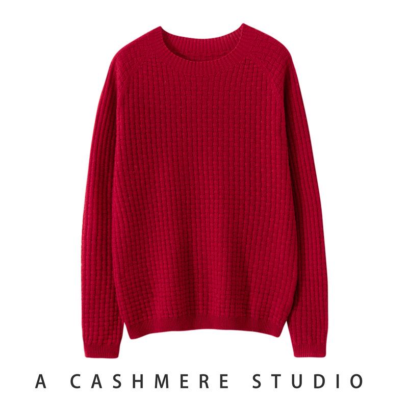 Women's Pure Cashmere Round Neck Ribbed Sweater - Early Autumn/Winter Collection