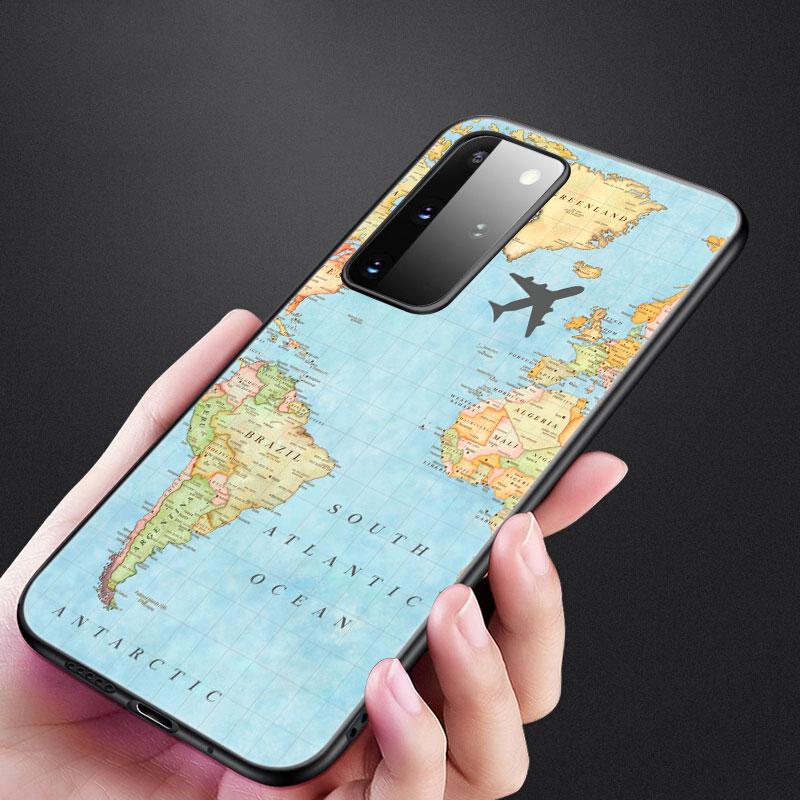 Lustige Reisekarte Handyhülle für Samsung Galaxy S20 S21 FE S10 Lite Note 20 10 Lite S8 S9 S10E S10 Plus Ultra Schwarz Weiche Hülle