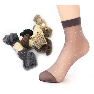 10 paires de chaussettes d'été pour femmes, maille transparente à imprimé de points, Ultra fine, élastique, Absorption de la sueur, antidérapantes, couleur contrastée, chaussettes à Tube moyen pour dames