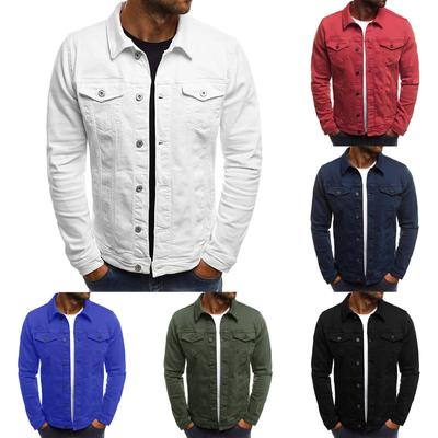 Erkek Slim Fit Casual Denim Ceket Düz Renk Denim Casual Yaka Uzun Kollu