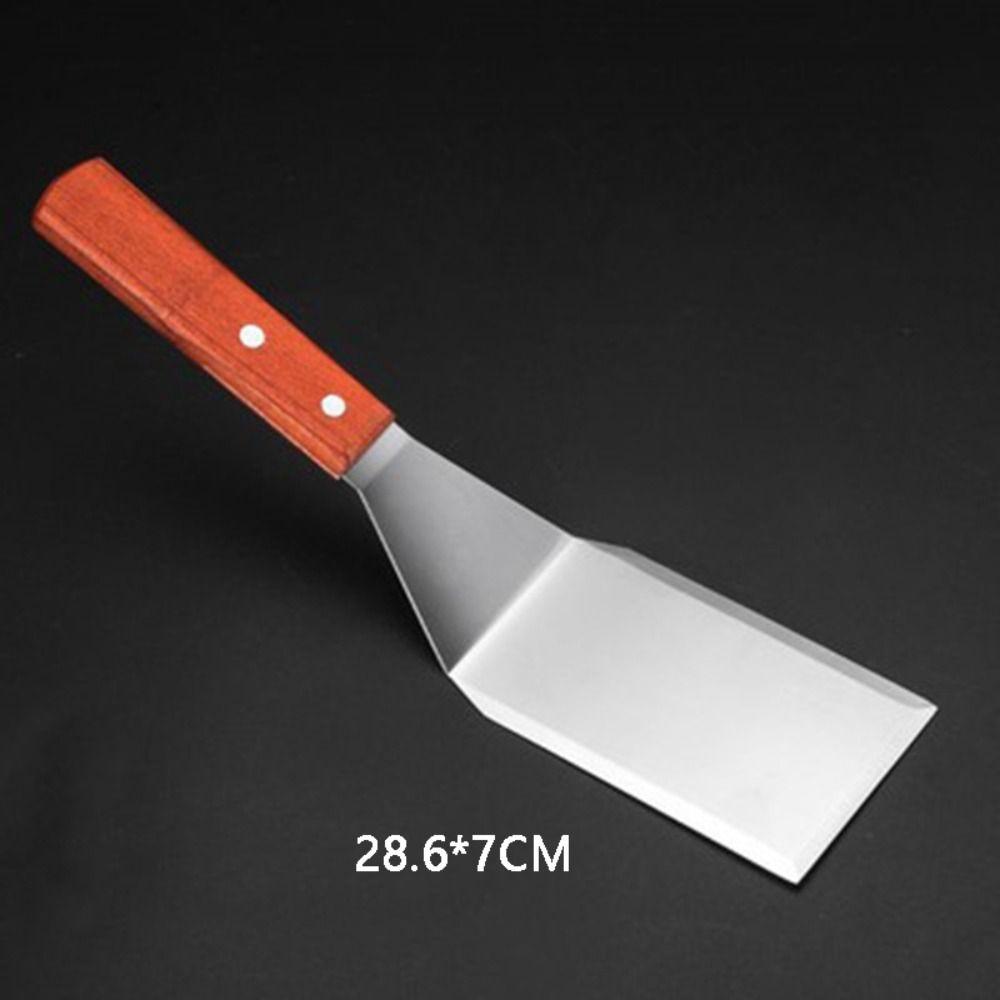 Stainless Steel Pizza Shovel Wood Handle Grill Scraper Square Head Steak Spatula  Barbecue