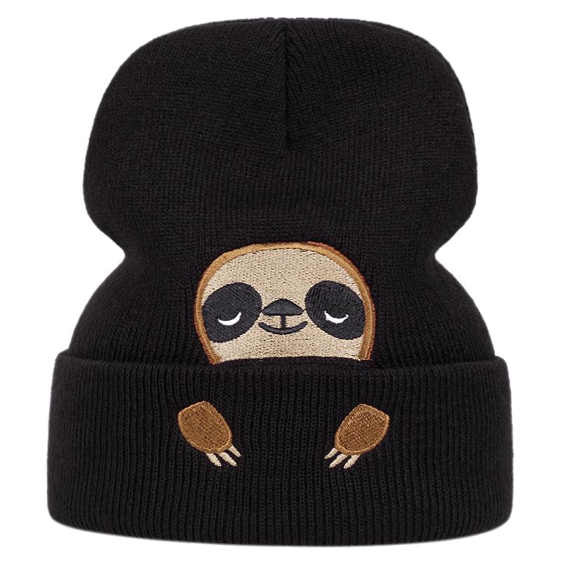 Cute Sloth Embroidery Knitted Cap For Autumn And Winter Outdoor Women Men Warm Beanie