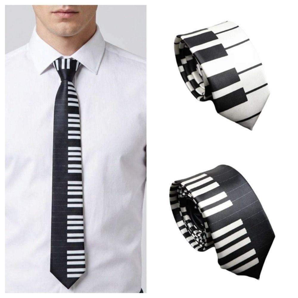 Skinny Men Tie Black Music Tie Classic Piano Necktie Men
