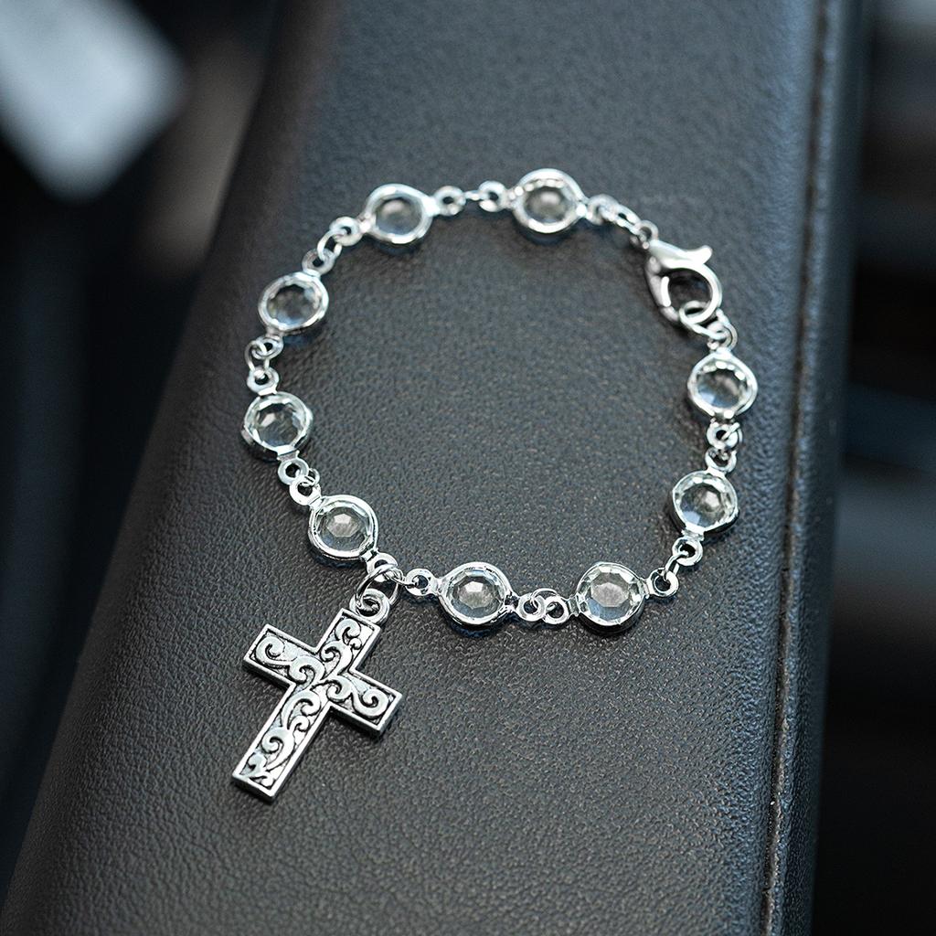 Cross Car Pendant, Transparent Beaded Steering Wheel Ornament, Personalized Car Interior Decoration Supplies