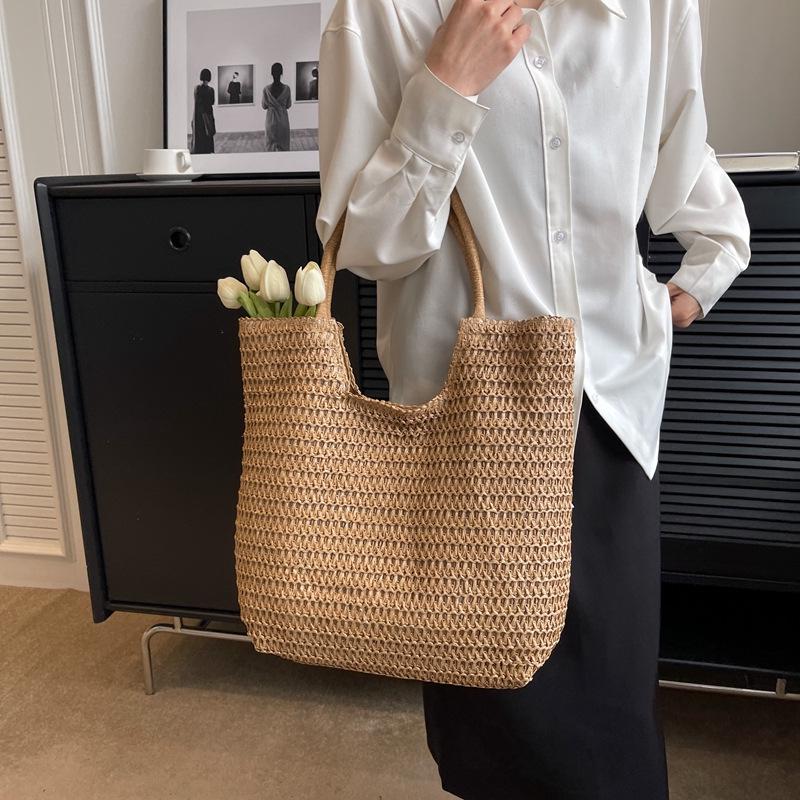 2026 Spring/Summer Women's High-End Straw Woven Tote Bag - Large Capacity Beach Bag