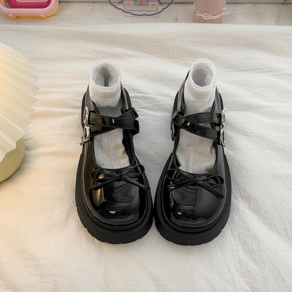 Black French British Style Platform Thick Heel Small Leather Shoes Women's 2025 New Summer Skirt Mary Jane Single Shoes