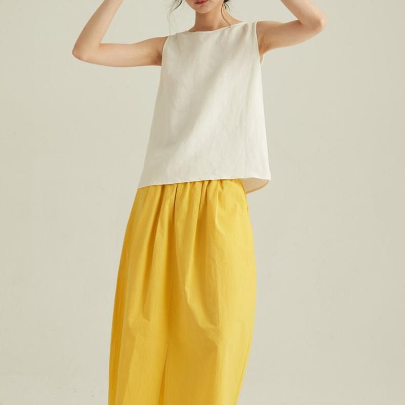 Women Clothing Vintage Simple Causal Vacation with Buttons Linen Tank Tops Summer Female V Neck White Loose Sleeveless Vest