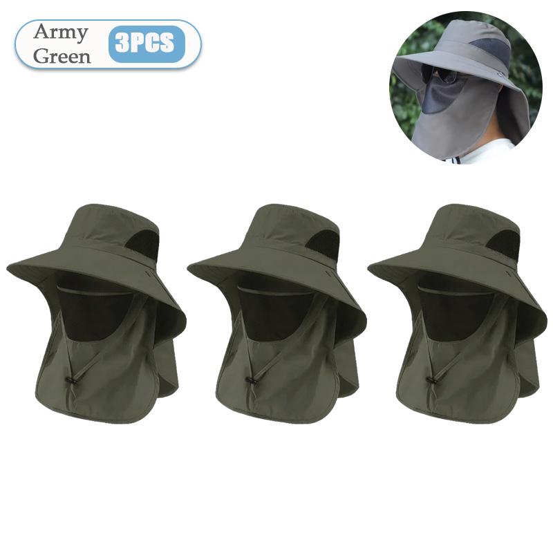 1-10PCS Sun Protection Hat with Face Veil Neck Flap Mosquito Proof Fishing Cap Outdoor UV Wide Brim Fisherman