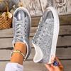 Fashion Women Sneakers 2025 New Fashion Glitter Leather Flat Shoes Big Size Shoes Woman Comfort Lace-up Casual Sneakers Zapatos De Mujer