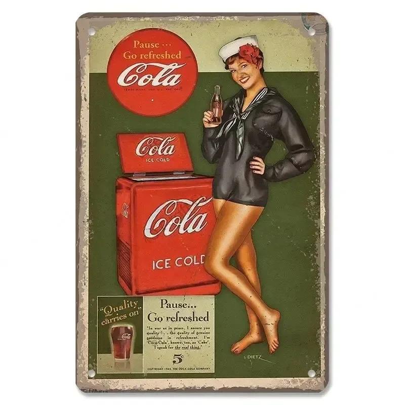 Cola Metal Tin Signs Decor Vintage Posters Girls Drink Cola Bottles Metal Plate Wall Decor Men's Hole Bar Club Restaurant Hom