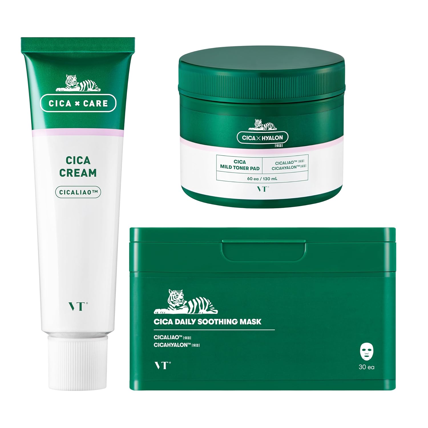 VTCOSMETICS Cica Ежедневная успокаивающая маска-крем Мягкие тонизирующие диски Набор Увлажнение сухой кожи Чувствительная Упаковка Смываемые (Набор VT из 3 типов)