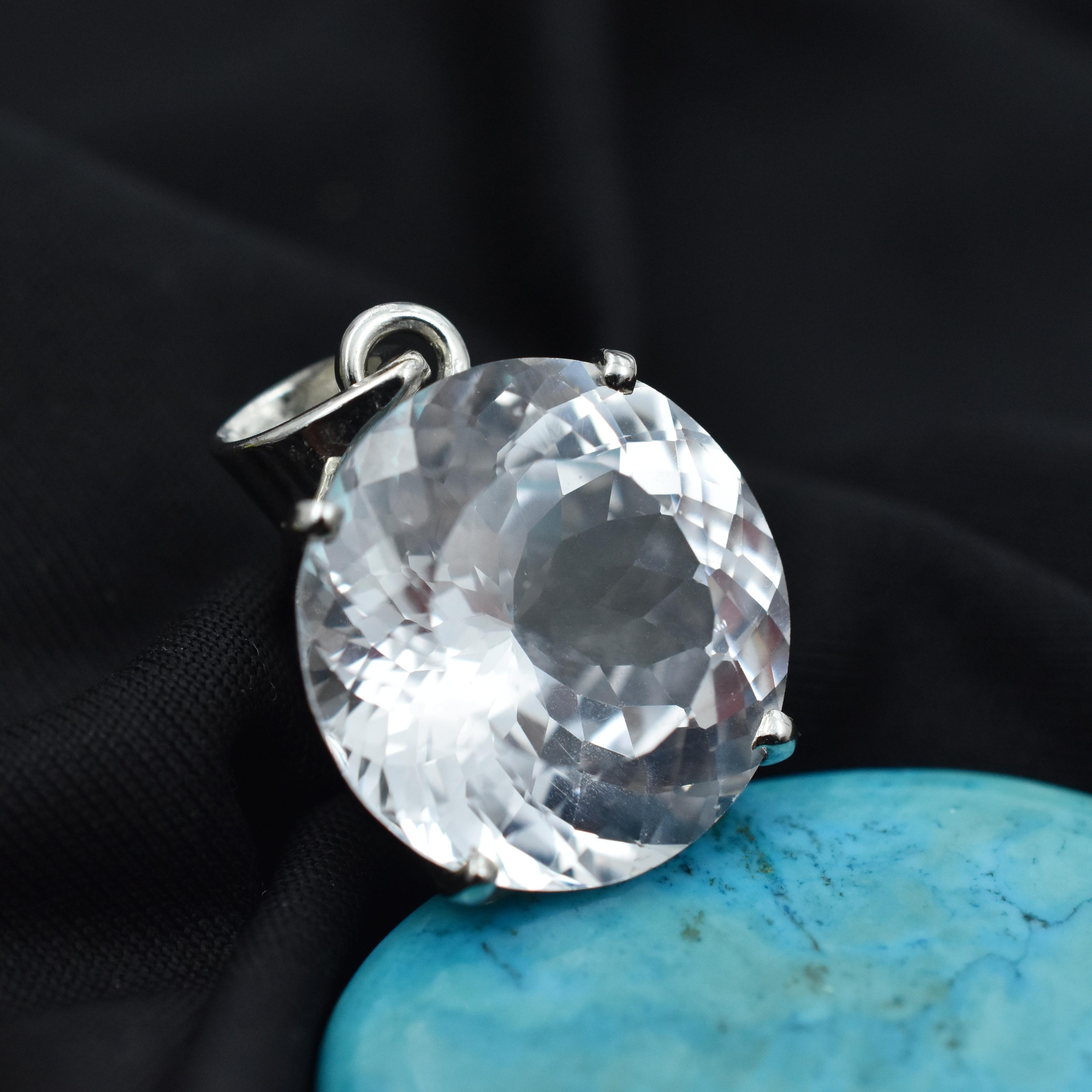 

47.3 Ct Round Cut Silver Pendant White Sapphire Natural Loose Gemstone CERTIFIED AR-3632-Sa