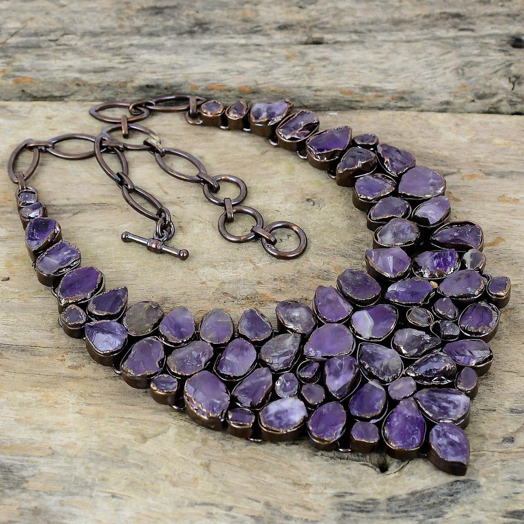 Collar de Amatista Africana en Bruto Collar de Cobre Electroformado Collar de Cadena Ajustable Joyería de Cobre Hecha a Mano Collar de Piedra Preciosa Para Regalo