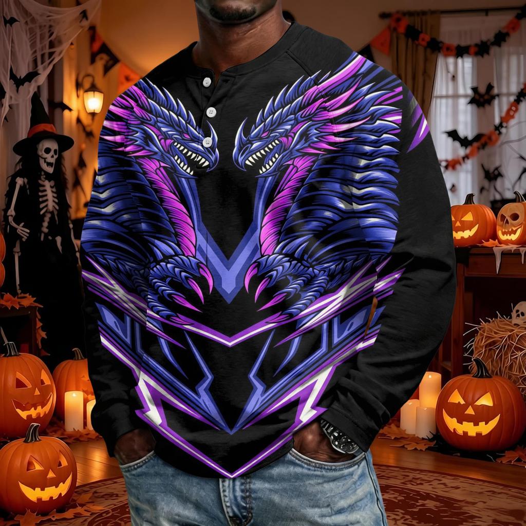 Men's Long Sleeve Shirt Loose Fit Casual Top for Halloween and Everyday Wear
