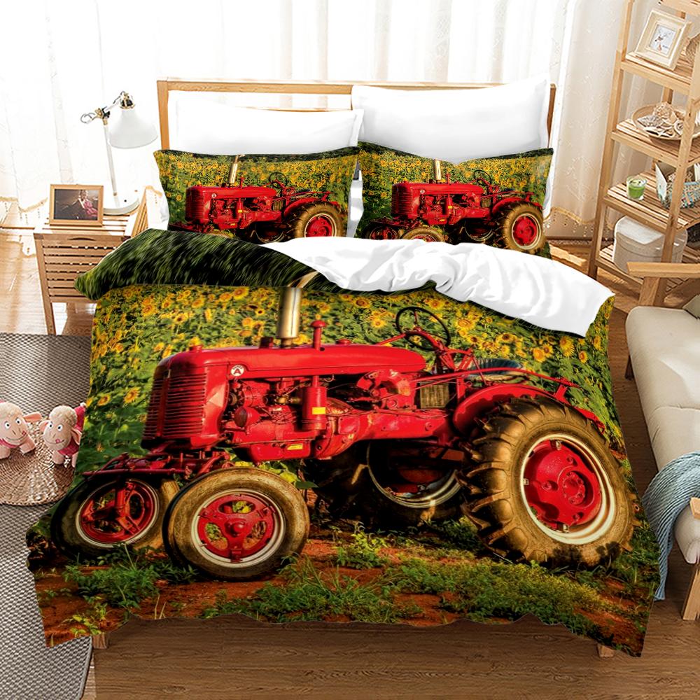 Tractor Duvet Cover Set Single Twin Full Queen King Size Sports Theme Bedding for Adult Bedroom 2 Piece Bedsheet