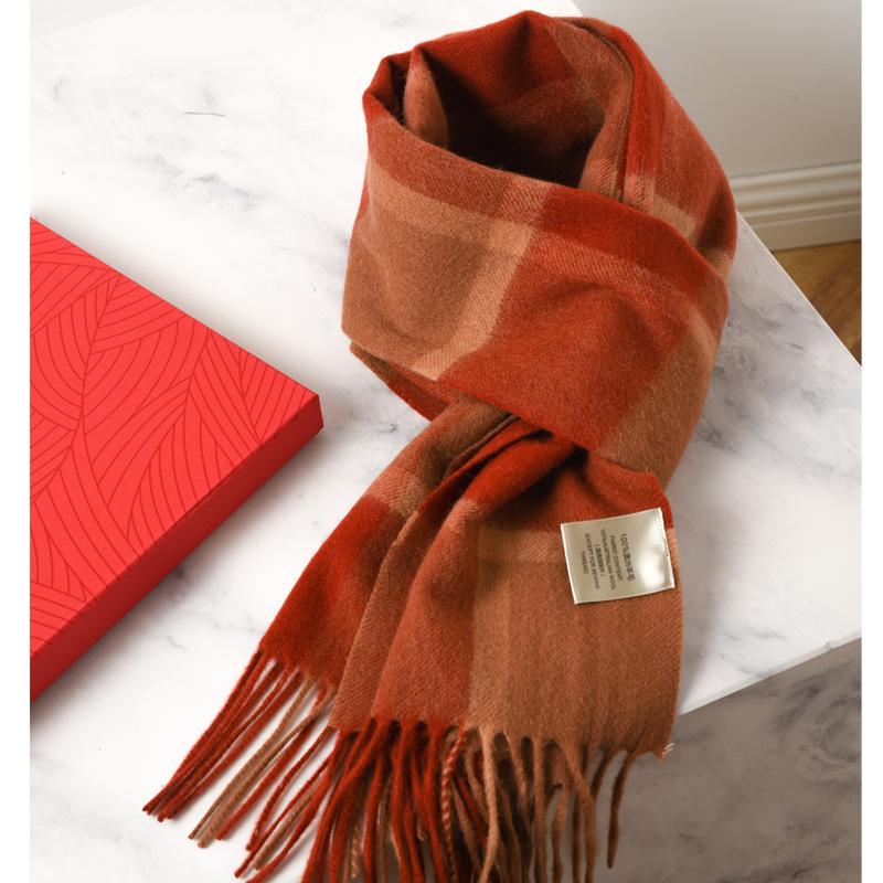 100 pure wool scarves for men and women, winter high-end new plaid scarves, gifts for couples
