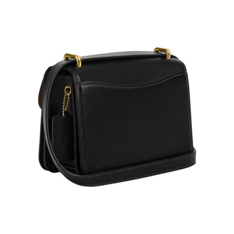 Coach Morgan 18 Solid Color Logo Flap Small Calfskin Square Shoulder Crossbody Bag Women Bags Black CO924-IMBLK
