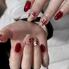 Flexible Press On Nail C Curved Design for Wide Nail Beds Long Wearing Comfort Wine Red Shimmers Finish False Nail