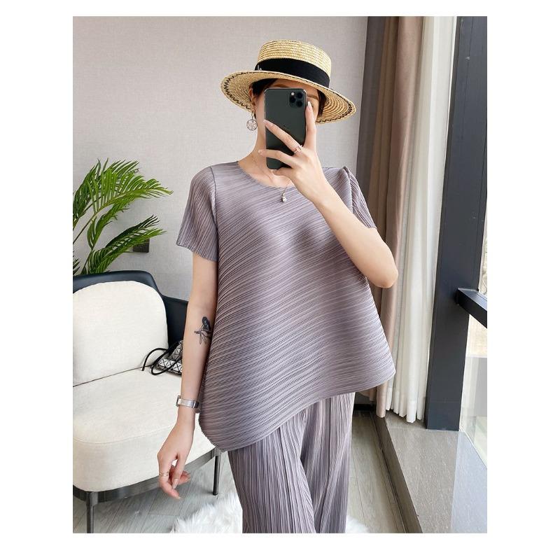 Wrinkle Casual Suit Women's Summer Irregular Top Loose Wide Leg Pants Two-piece Set
