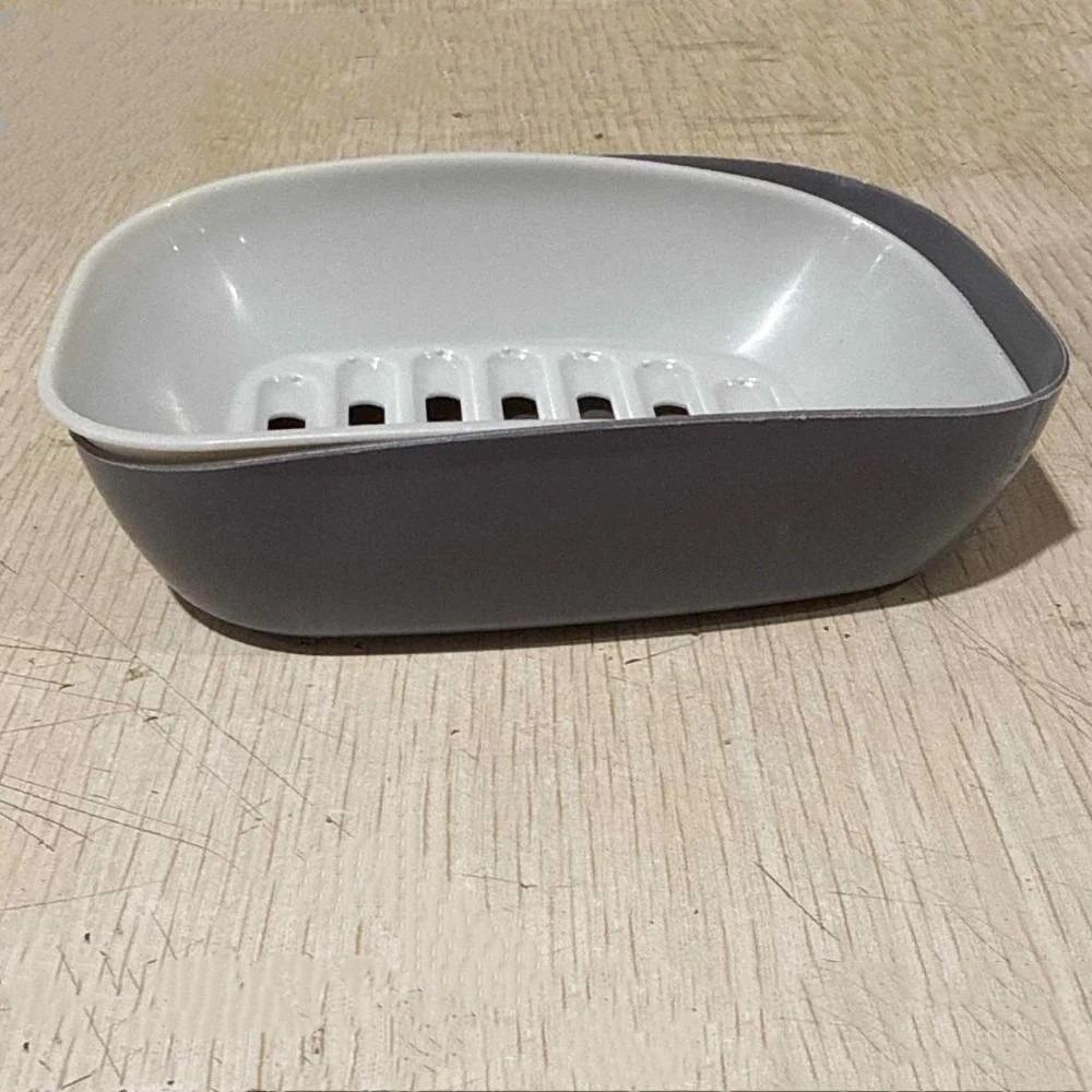 Waterproof Drain Soap Box Plastic Soap Dish Holder Storage Rack Double Layer Soap Box  Household серый