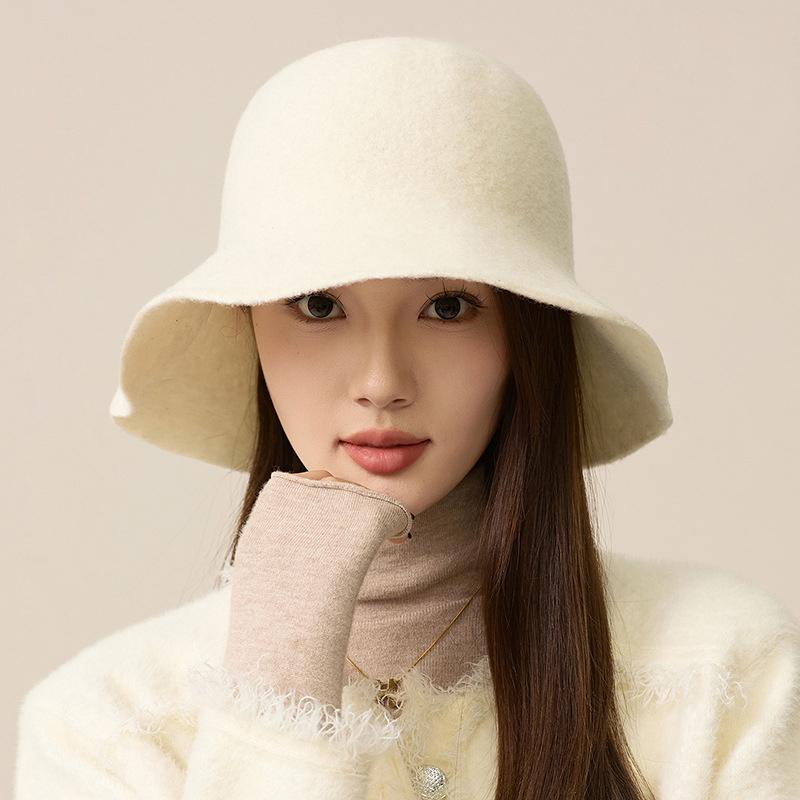 

Женская шерстяная шляпа рыбака, однотонная шляпа-ведро, теплая шляпа для отдыха на природе белый