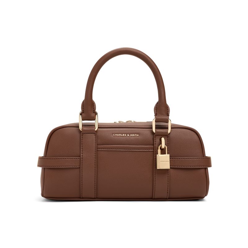 Charles & Keith Small CK 26 Spring Vintage Boston Bag Women Handbag Chocolate Cream CK2-30782785