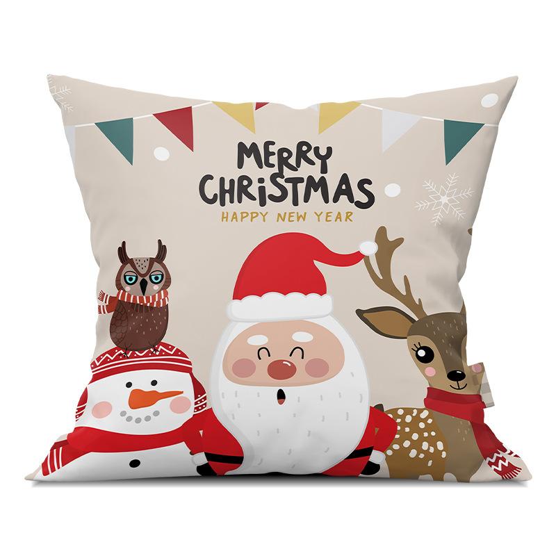 Merry Christmas Pillowcase Cartoon Printing Office Sofa Lumbar Pillow Cover for Home