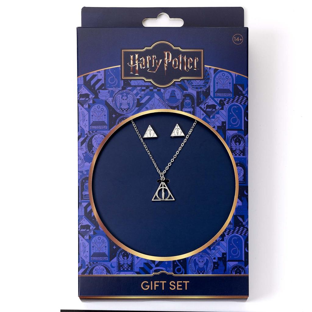 Harry Potter Deathly Hallows Necklace and Earrings Gift Set