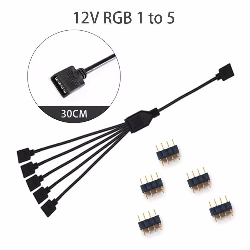 ARGB SYNC Splitter 1V 1 Pin 11V 1 Pin 1 to 1/1/1/1 11CM Mainboard ARGB Extension Cable with Protective Cap for Computer Chassis