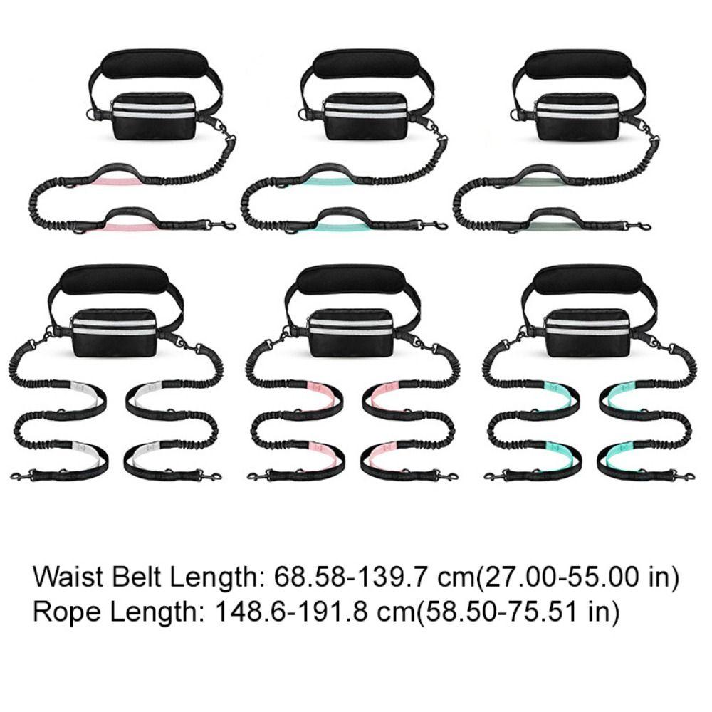 Reflective Strip Dog Running Waist Leash Retractable With Zipper Pouch Dong Walking Leash Adjustable Waist Belt Padded Handles
