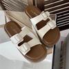 Fashion New Summer Solid Color Buckle Flat Bottom Women's Slippers for Outdoor Wear Home Women Slippers Retro Casual Temperament Sandals