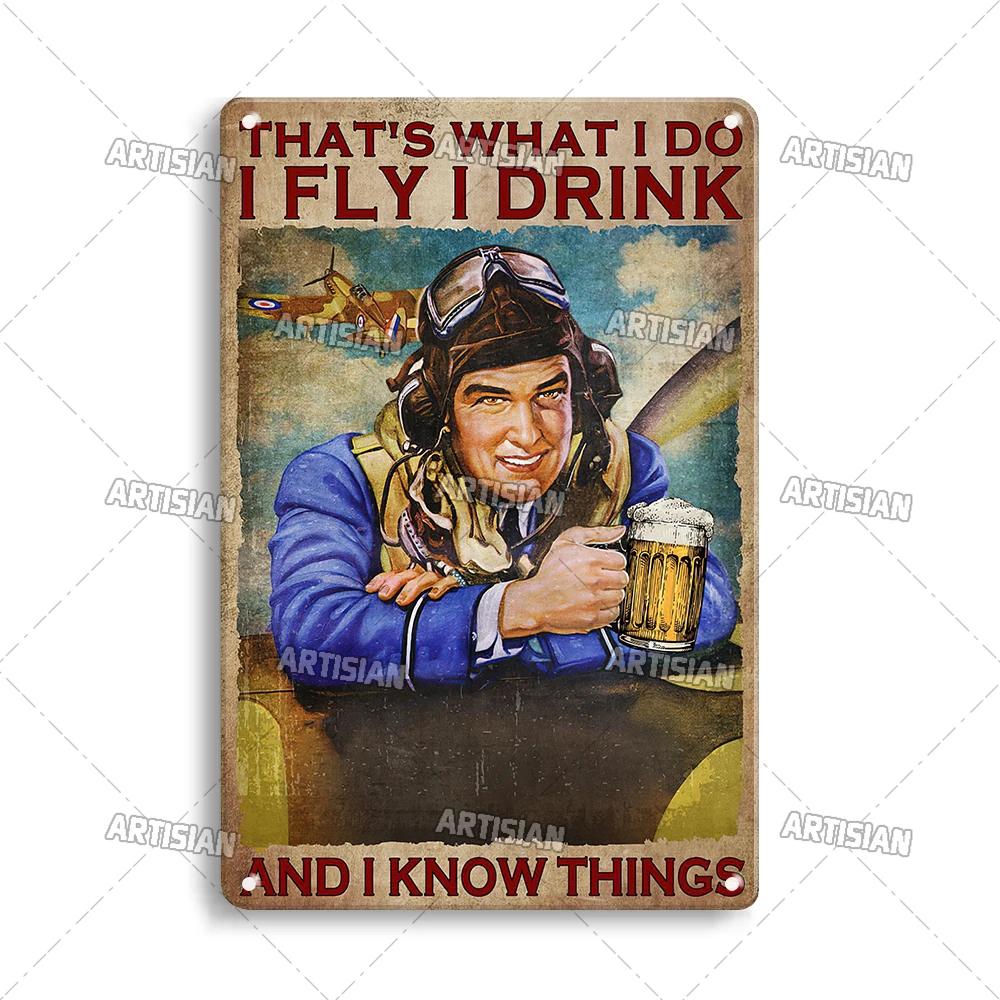 ARTISIAN Male Pilot And Airplane Decorative Plate Vintage Metal Poster Man Cave Home Wall Decor Sign Retro Wall Metal Tin Sign