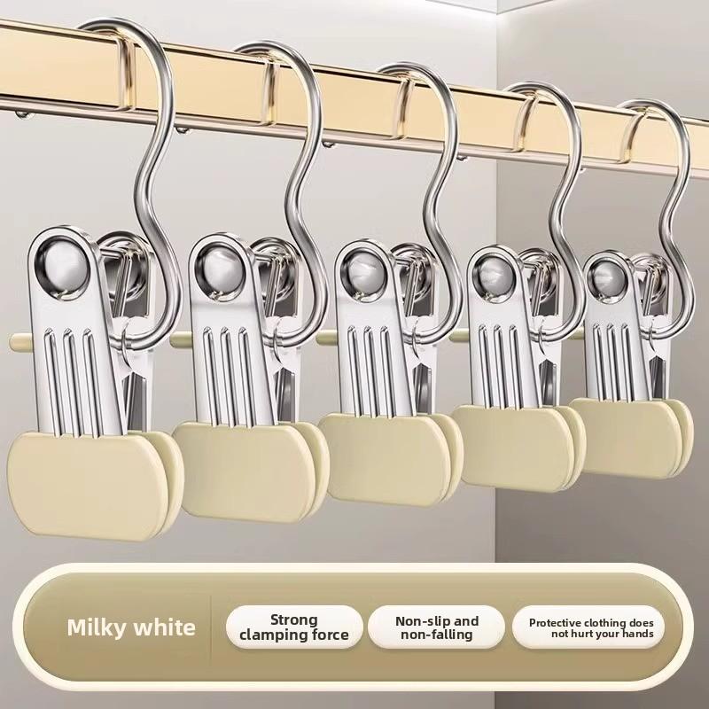 

5 шт. Безшовні кліпси для штанів для зберігання в шафі для домашнього використання, багатофункціональні гачки 5pcs бежевий