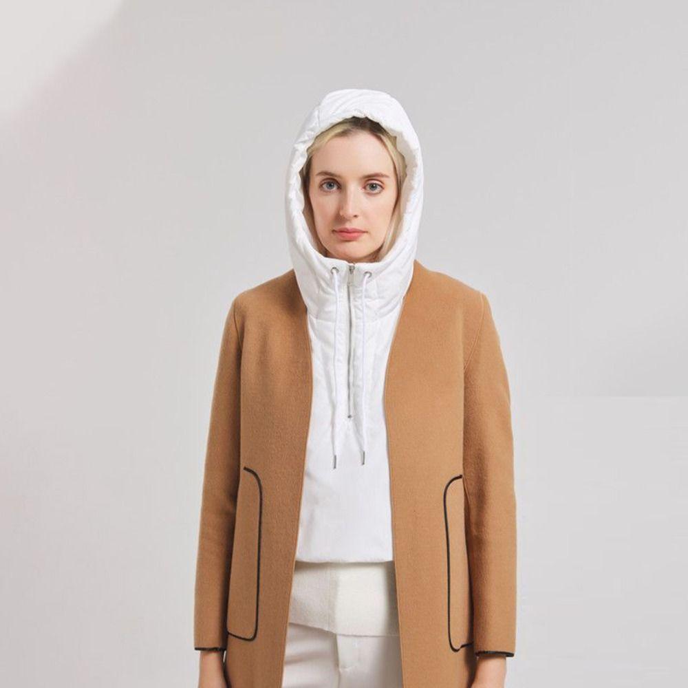 Cotton Thickened Fake Collar Hooded Hat Zipper Design Drawstring Scarf Balaclava Hat Ultralight Wind Snow Cap Casual Wear