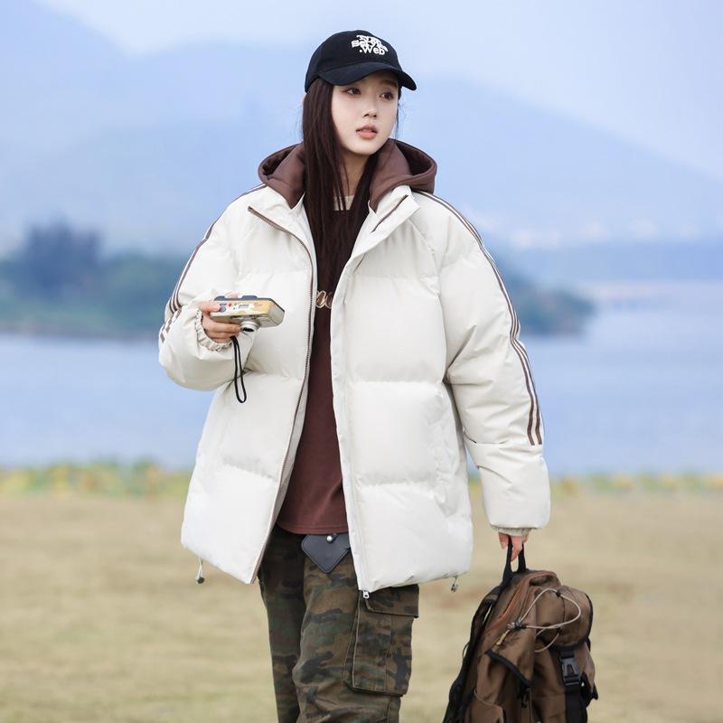 

Hooded fake two-piece cotton-padded coat, couple s versatile loose casual three-bar cotton-padded coat to keep warm, winter cotton-padded clothes S