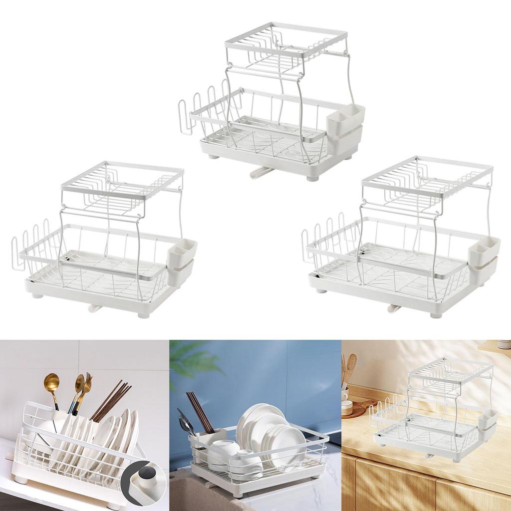 2 Layer Dish Drying Rack with Cup Holder for Kitchen Use