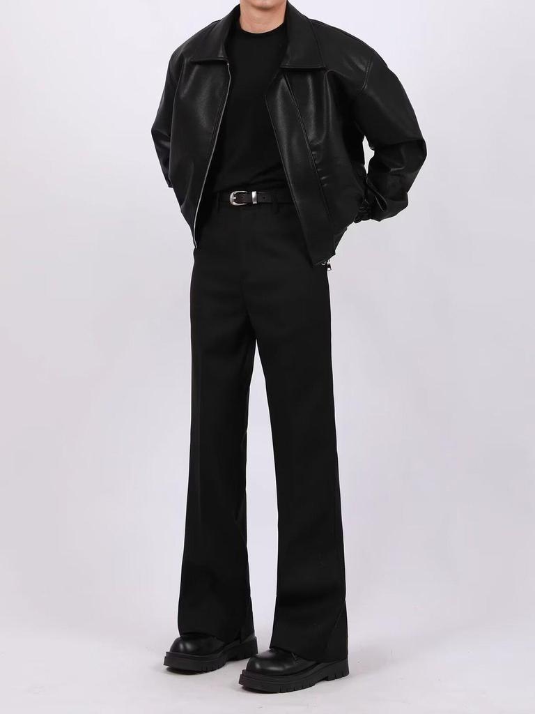 Men's American Retro Cleanfit Leather Jacket - Autumn/Winter Solid Color Loose Fit Cotton Trend