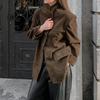 Vintage Revers Lose Jacke Herbst Winter Maillard Neue Mantel Frau Mode Einreiher Mäntel Damen Langarm Braun Outwear