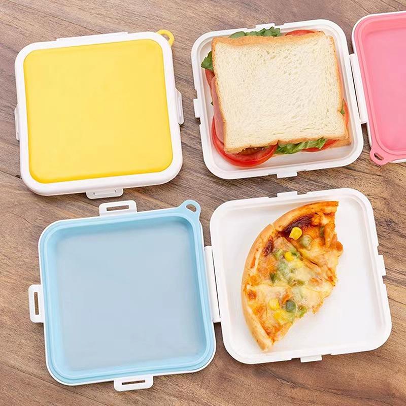 Portapranzo Portatile per Sandwich Toast Bento Box Riutilizzabile in Silicone Contenitore per Alimenti per il Pranzo Ecologico Stoviglie per Cena Adatte al Microonde