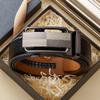 Men's Top Grain Cowhide Leather Belt with Automatic Buckle - Genuine, Casual, Versatile Style