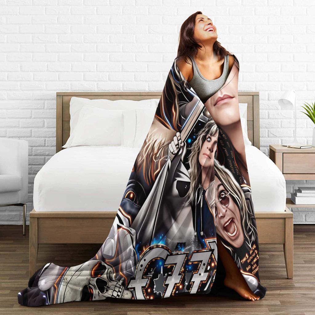 Ozzy Osbourne Poster Bedding Throws Warm Comfy Funny Blanket  For Living Room Travel Office Flannel Bedspread Bed Cover