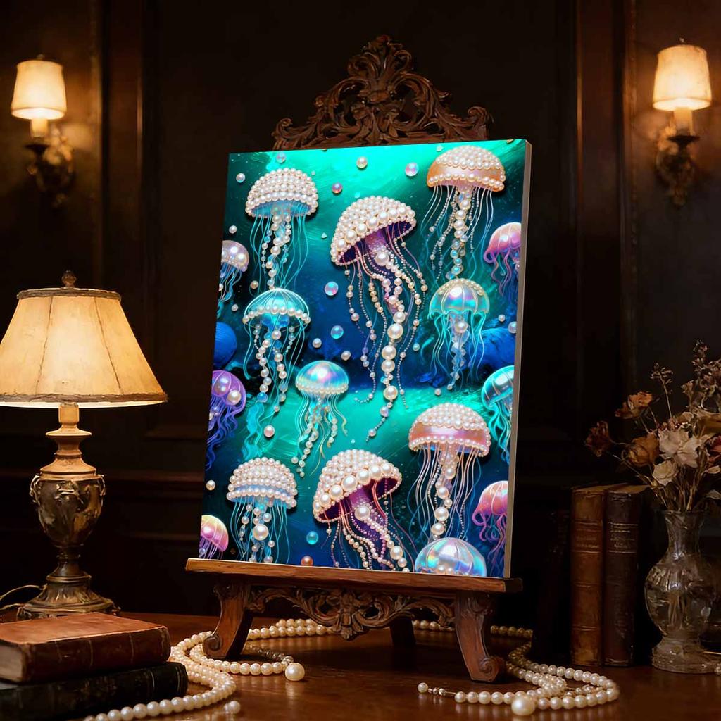 5D DIY Frameless Pearl Painting Jellyfish Pattern Painting Kit, Suitable for Home Living Room Bedroom and Other Wall Decoration Art Paintings