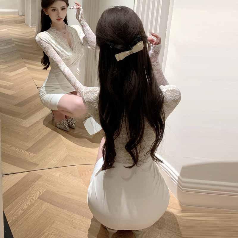 Rochie sexy cu imprimeu din dantelă și talie înaltă pentru femei