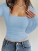 Sexy U-Neck Lace Bow Slim Fit Long Sleeve Y2K T-Shirt for Spring & Autumn