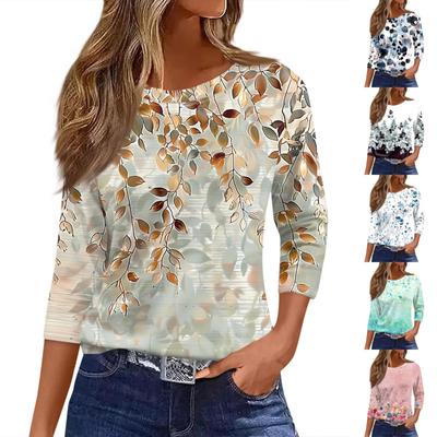 Women's T Shirt Print 3/4 Sleeve Daily Weekend Fashion Basic Round Neck Regular Top