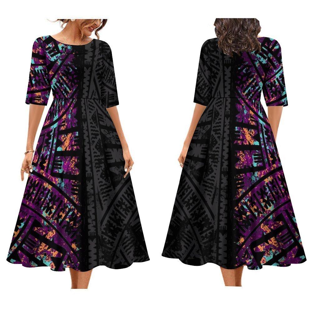 2025 Women's Dress Summer Short Sleeve High Quality Dress Soft Fabric Art Maxi Summer Polynesian Custom Maxi Dress
