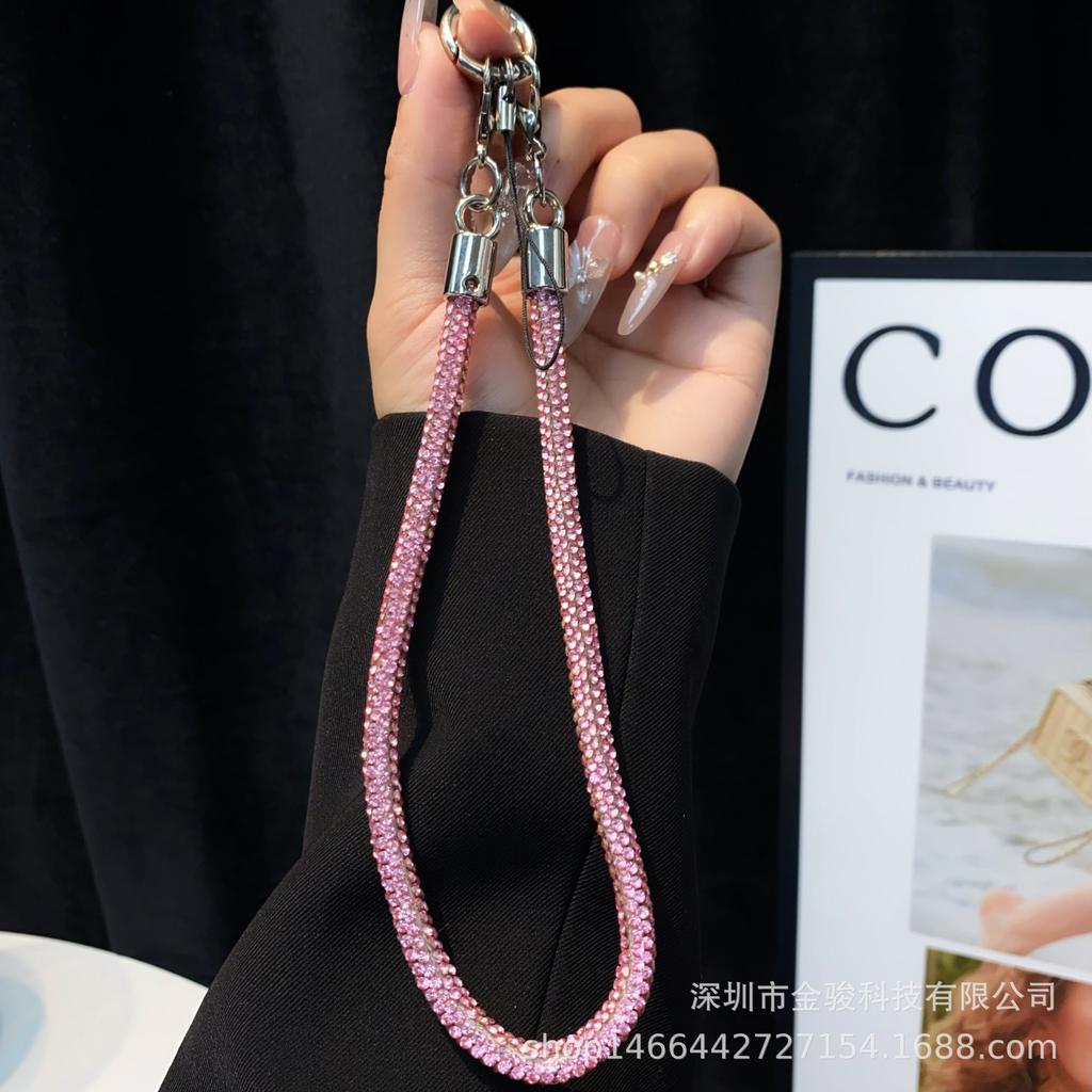 Light Luxury Phone Lanyard New Simple Rhinestone Double Buckle Phone Pendant Keychain Anti-Lost Rope Fashion Hanging Chain Wholesale